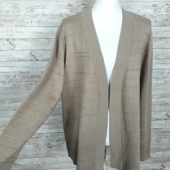 Karen Scott Open Front Cardigan XXL Tan 538 - Picture 2 of 6